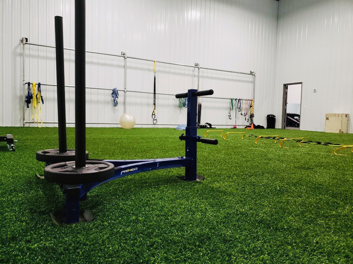 Training room featuring SportsGrass Arena artificial turf at RAM Fitness in East Liverpool, Ohio